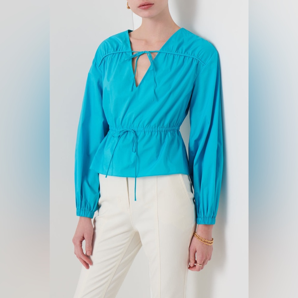 NWOT Derek Lam Breanna Long Sleeve Gathered Top - Peacock Blue -1